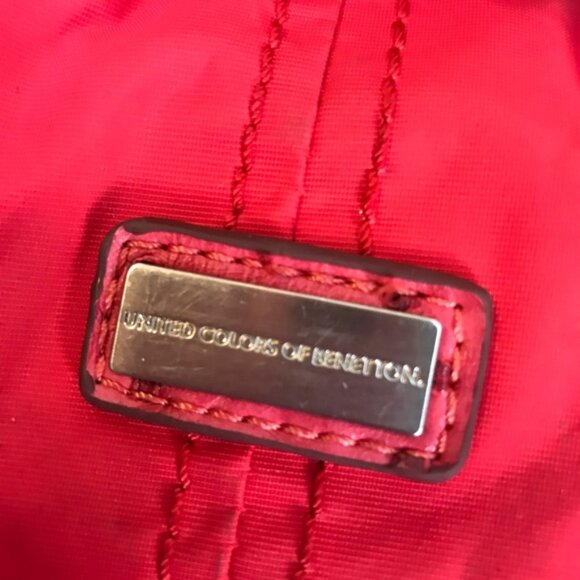 UNITED COLORS OF BENETTON Nylon Satchel Shoulder Crossbody Bag Tote Zip Snap Red - Picture 12 of 15